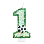 bougies numériques forme chiffres paillettes dorées football vert blanc or festive decoration anniversaire sportive