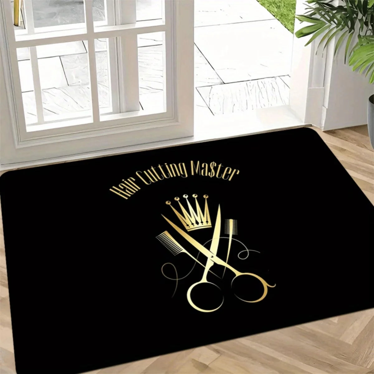 tapis moderne antidérapant polyester noir or ciseaux couronne salon intérieur extérieur lavable machine