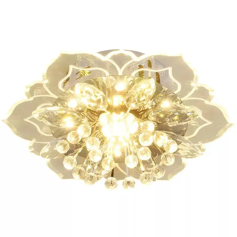 plafonnier moderne fleur cristal blanc doré transparent cuisine salon chambre