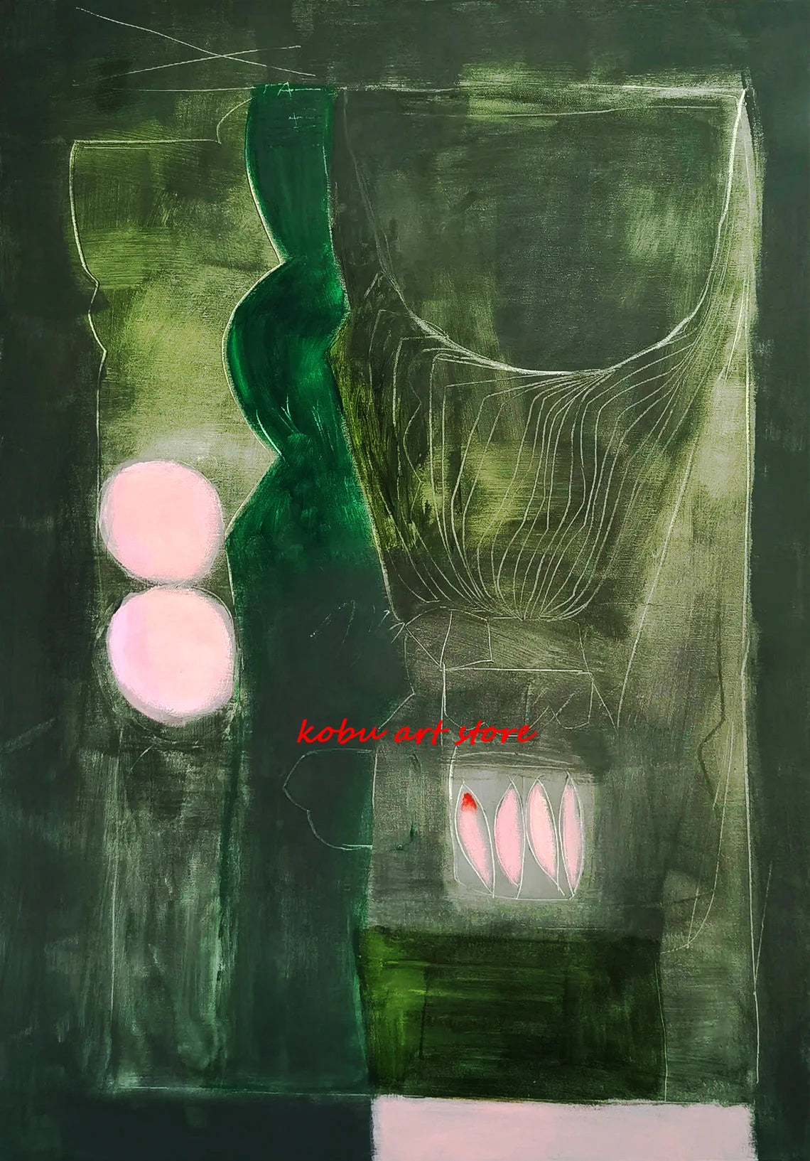 tableaux decoratifs moderne abstraits geometrie couleur vert rose blanc gravure toile coton sans cadre