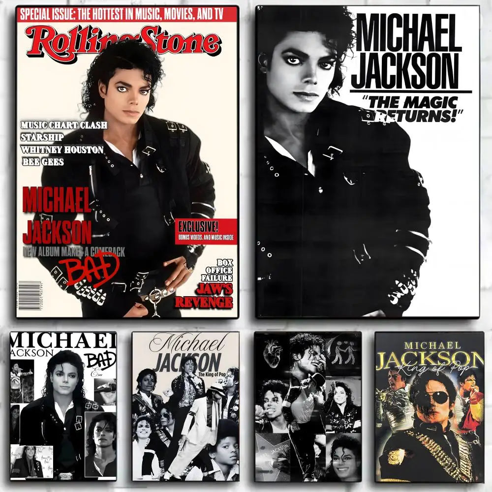 affiche murale michael jackson noir blanc rouge vintage pop culture cadre bois chambre salon