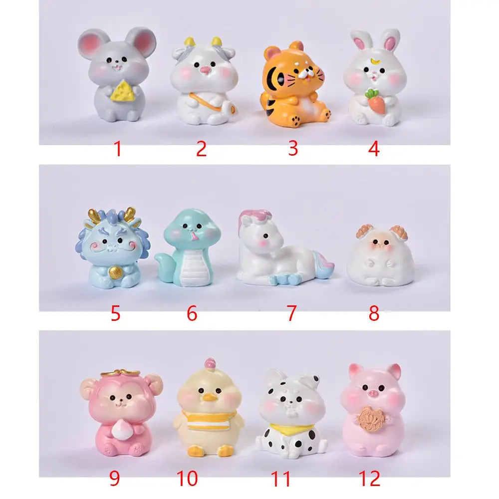figurines animaux résine polie cartoon mignon dessin animé blanc bleu rose jaune vert accessoire