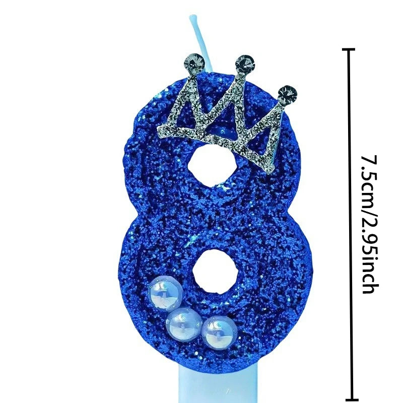 bougies chiffre anniversaire bleu pailleté décoratives festives crochet couronne numérotées grande taille