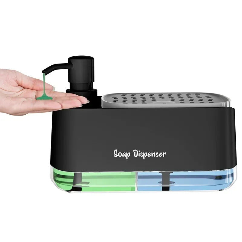 distributeur savon liquide double mousse éponge gant cuisine moderne noir vert bleu jaune mat