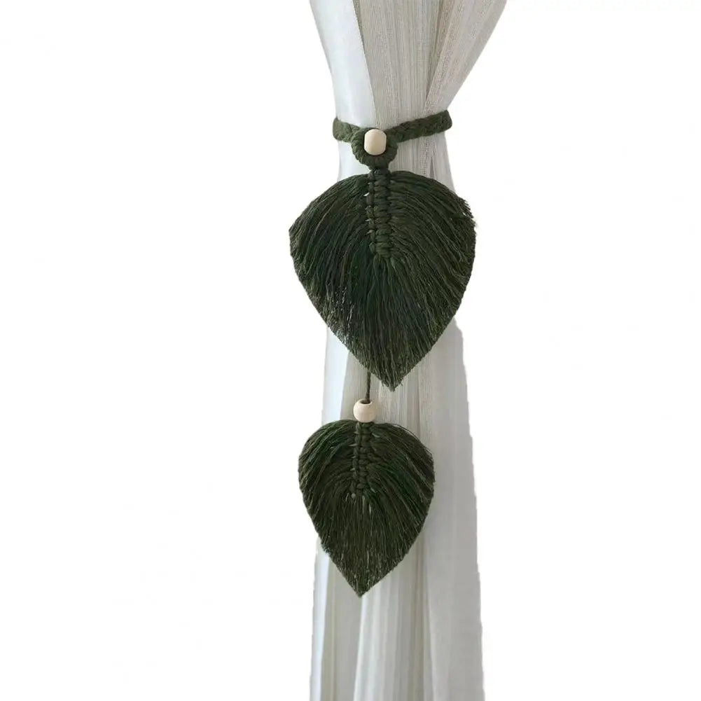 rideau boho feuilles coeur tissage main blanches couleurs variées transparent artisanal
