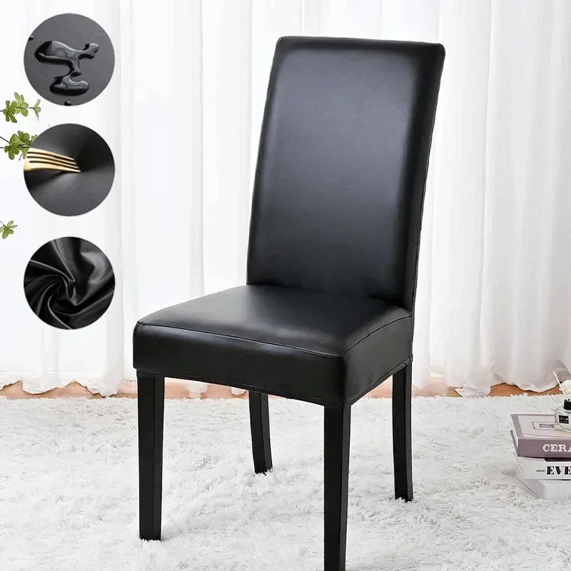 housse chaise simili cuir noir moderne imperméable élastique fauteuil salle manger