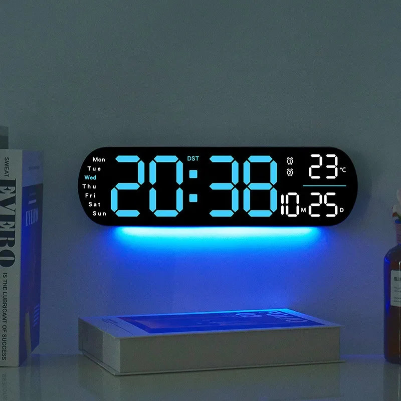 horloge murale numérique led grande affichage heure température humidité réveil électronique moderne salon maison