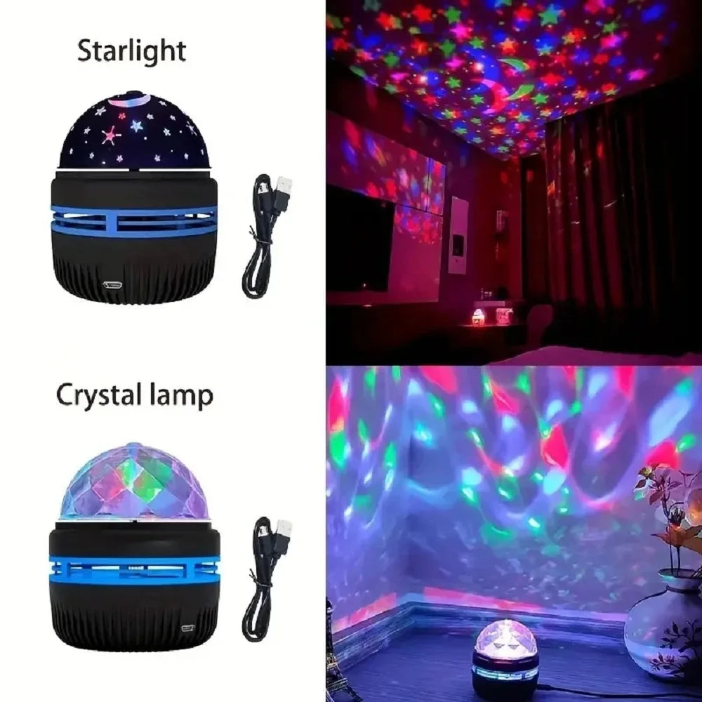 projecteur lune étoiles ambiances changeantes usb led transparent motifs cristallins deco chambre enfants