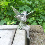 statuette fée flûte résine gris vert argenté texture feuilles mousse fantaisiste folkloreextérieur