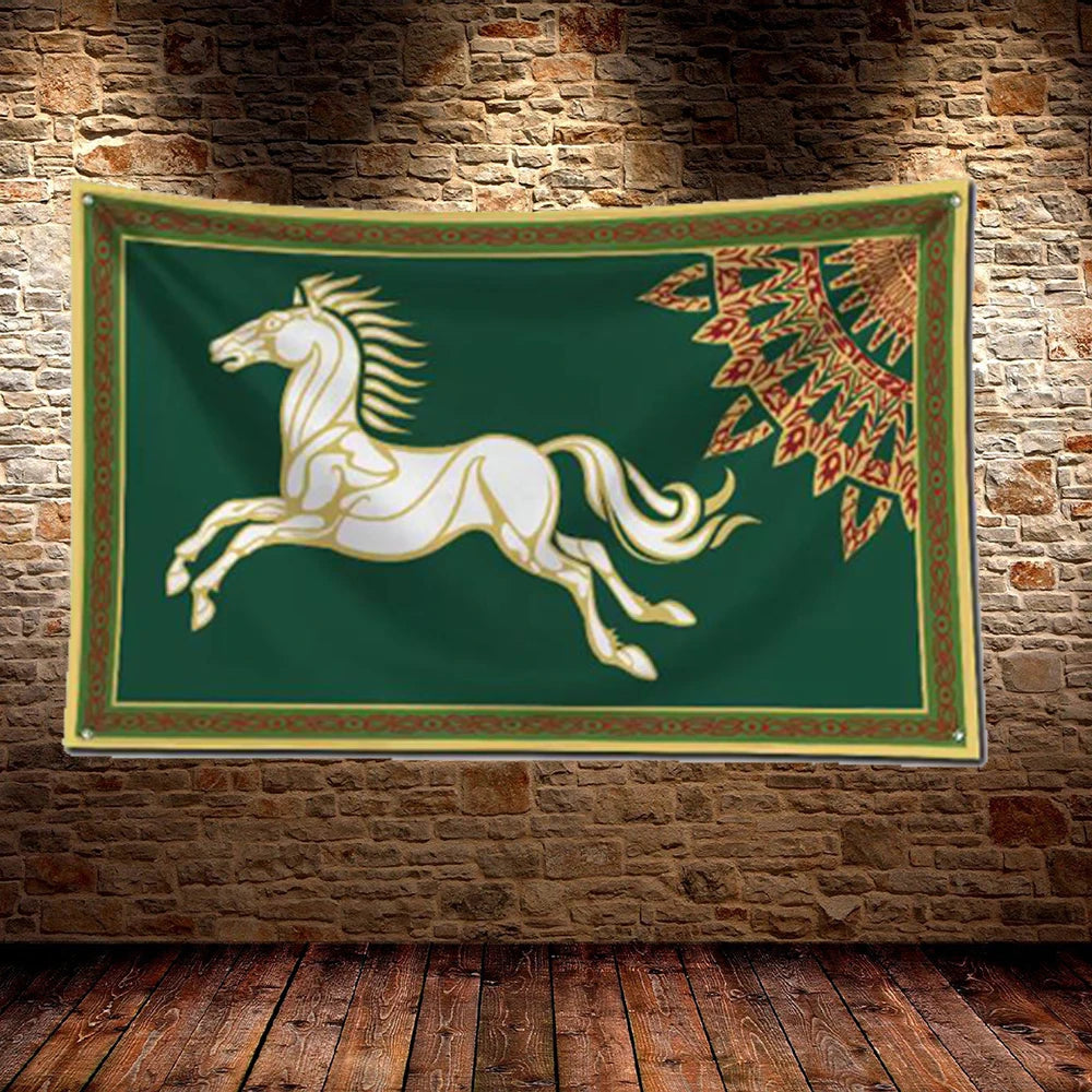 tapisserie art déco vintage cheval galopant vert foncé blanc doré decoration mur