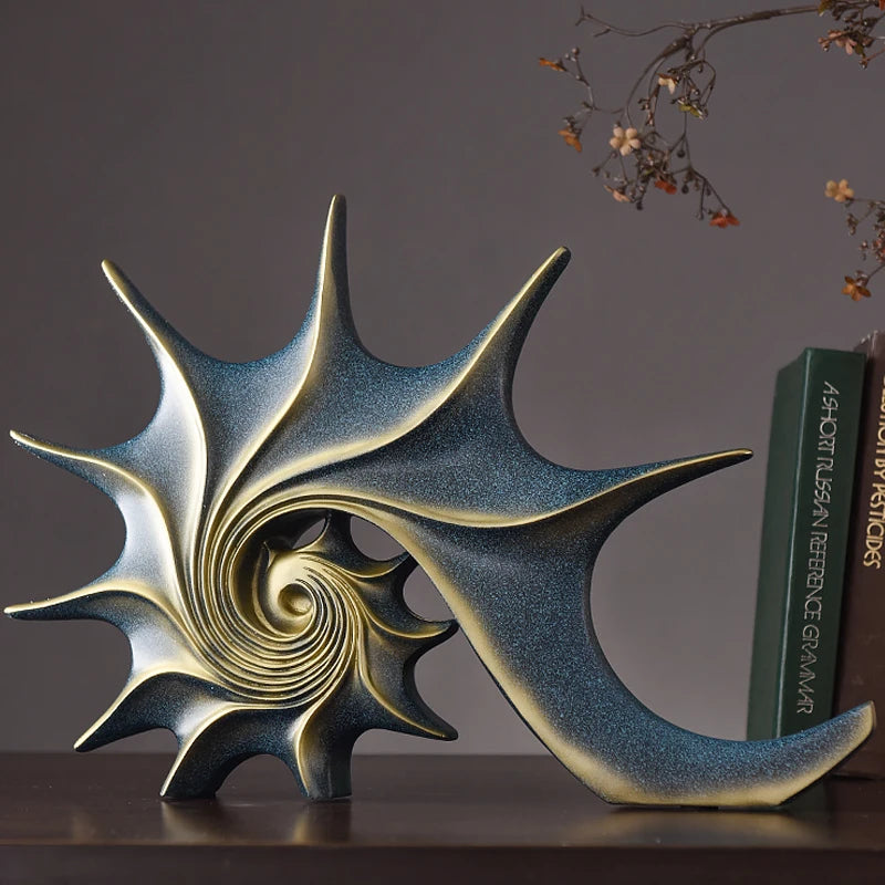 sculpture coquillage bleu doré moderne élégante décoration intérieure salon chambre table