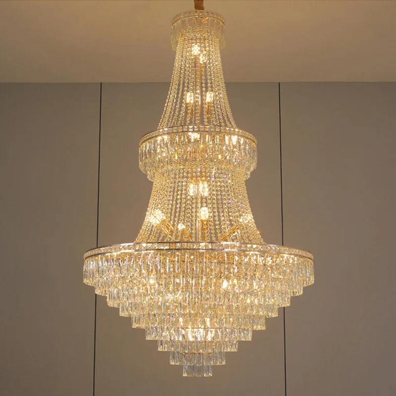 lustre classique doré cristal câbles suspension salon chambre lumière 4000k 3000k 6000k