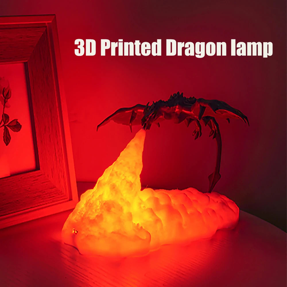 lampe led 3d imprimée dragon feu noir orange moderne veilleuse rechargeable usb magma
