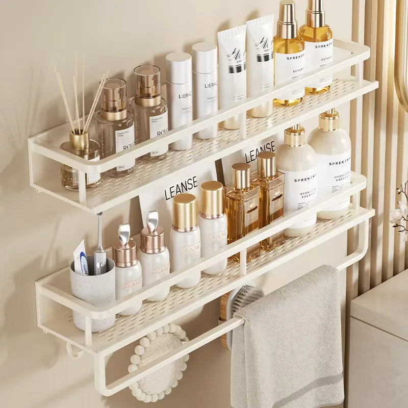 étagère murale blanche moderne adhésive étages rangement salle bain produits cosmétiques 30cm 40cm