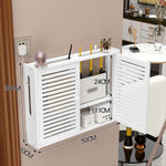 meuble rangement mural blanc bambou prises électriques étagères cable wifi