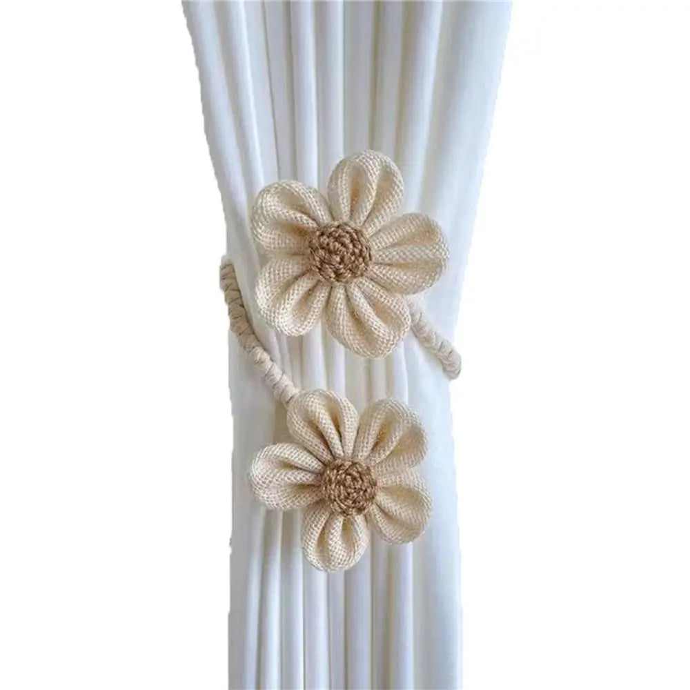 rubans rideaux fleurs tricotées beige blanc décoratifs rustiques opaques