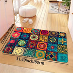 tapis boho chic multicolore motifs floraux géométriques variés salle bain