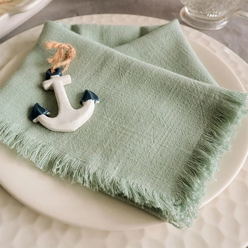 serviettes table réutilisables mélange coton lin violet gris blanc vert modernes élégantes franges adhésif