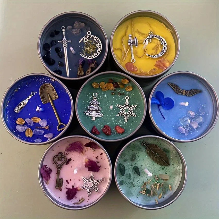 bougies parfumées fleurs séchées motifs floraux strass dorés minimaliste couleurs bleu vert rose doré