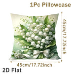 coussin fleurs muguet ruban blanc classique 45x45cm lit maison polyester blanc vert beige