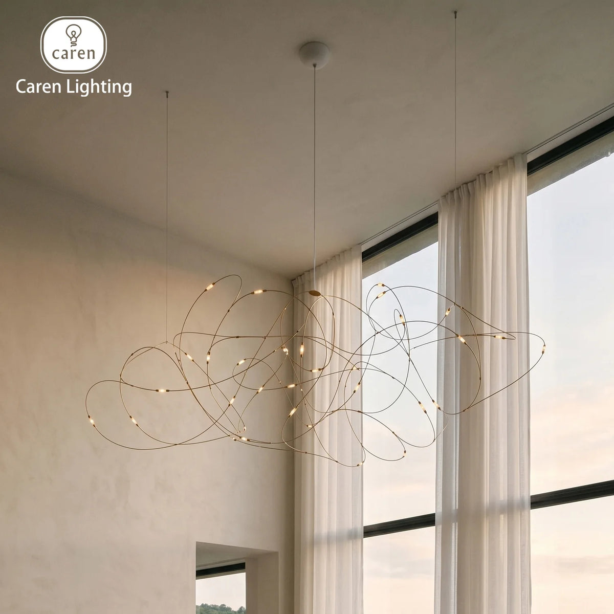 suspension lumineuse contemporaine filigrane doré led opalescente grande salle