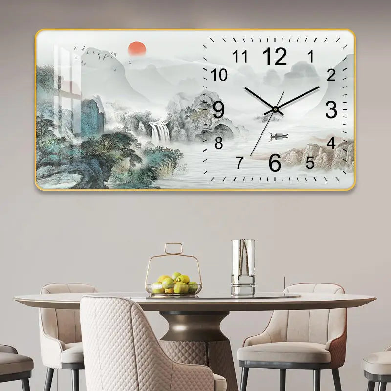 horloge murale décorative paysage montagne moderne grande taille minimaliste acrylique silencieuse quartz