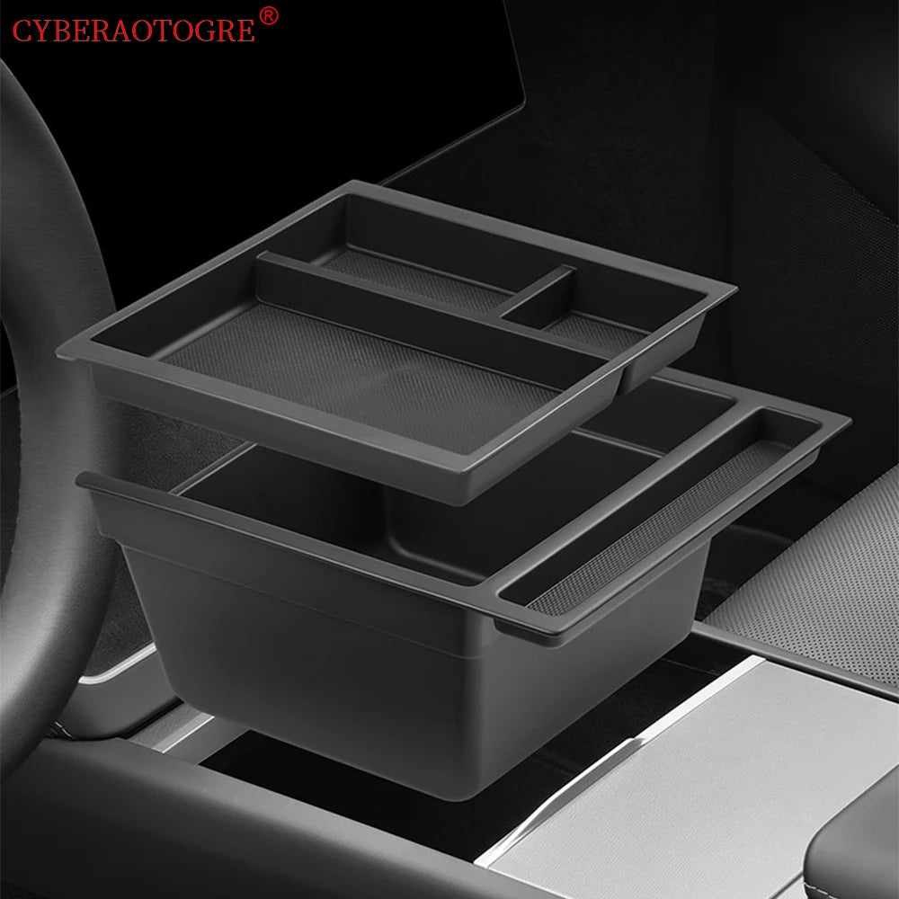 boîte rangement voiture contemporaine noir texture micro perforée compartments divisis