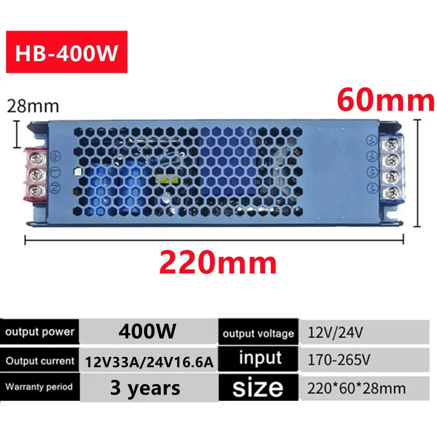 transformateur ac/dc 12v 24v 60w 100w led alimentation électrique bleu industrielle