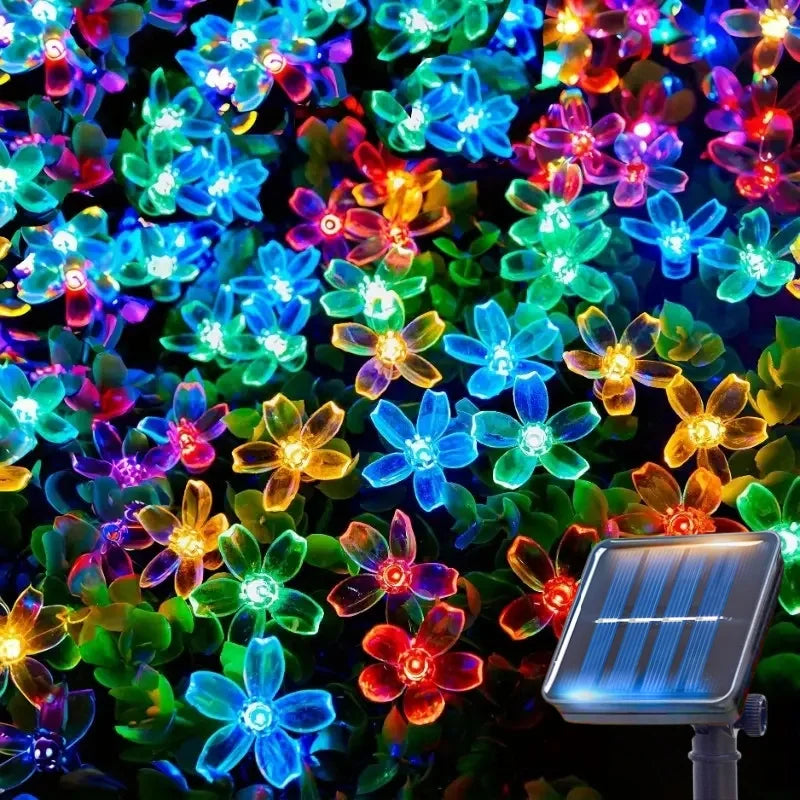 guirlande lumineuse multicolore fleurs modernes extérieur halloween noël 20mètres led solaires