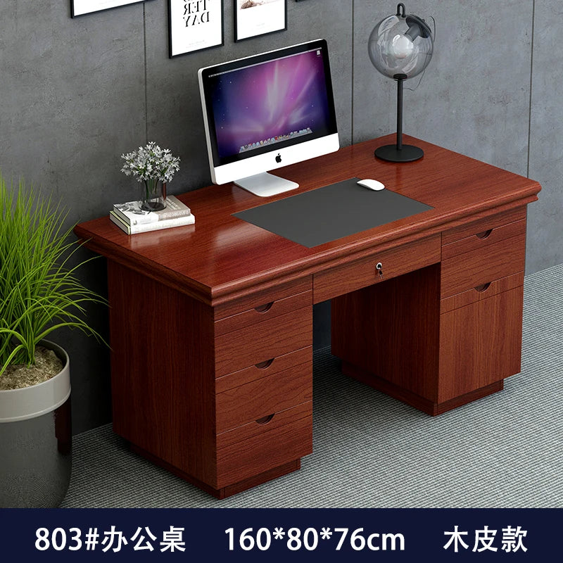 bois massif moderne marron foncé table travail informatique épuré intérieur maison