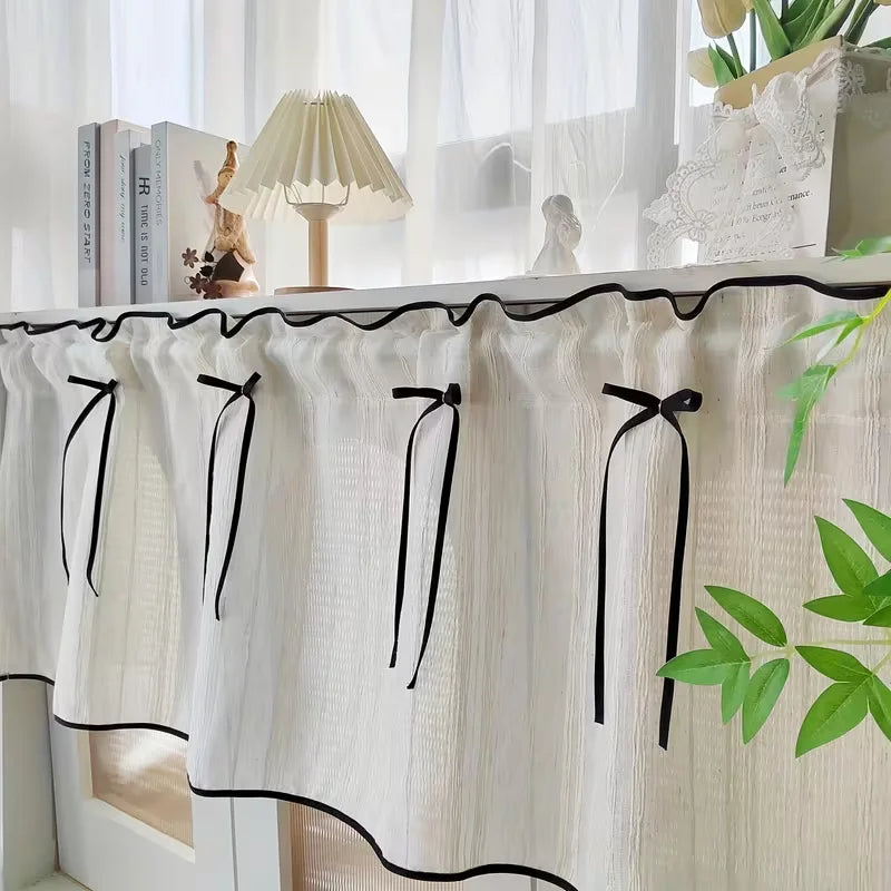 rideau moderne minimaliste polyester blanc noir rayures fins translucide doublure noire cuisine fenêtre