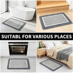 tapis bain microfibre absorbant doux moderne gris blanc bordure blanche rapide séchage respectueux environnement
