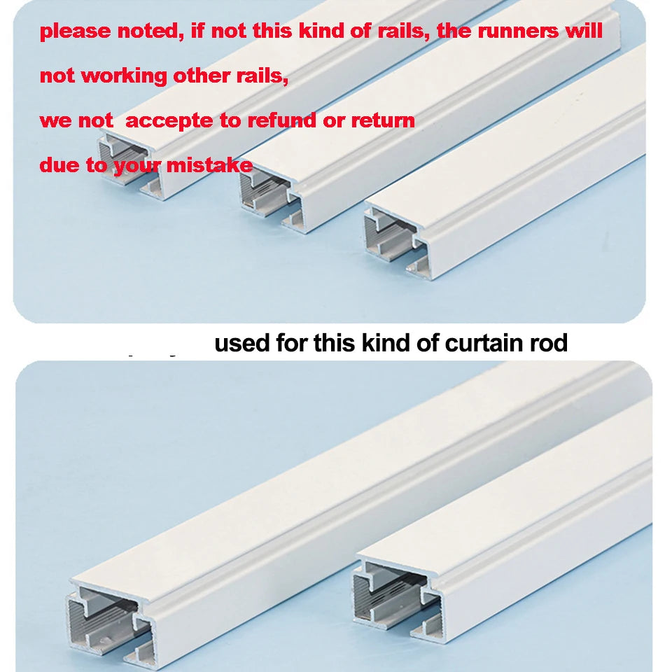 rideaux électriques runners blanc anneaux métalliques rail plastique lisse fonctionnels industriels