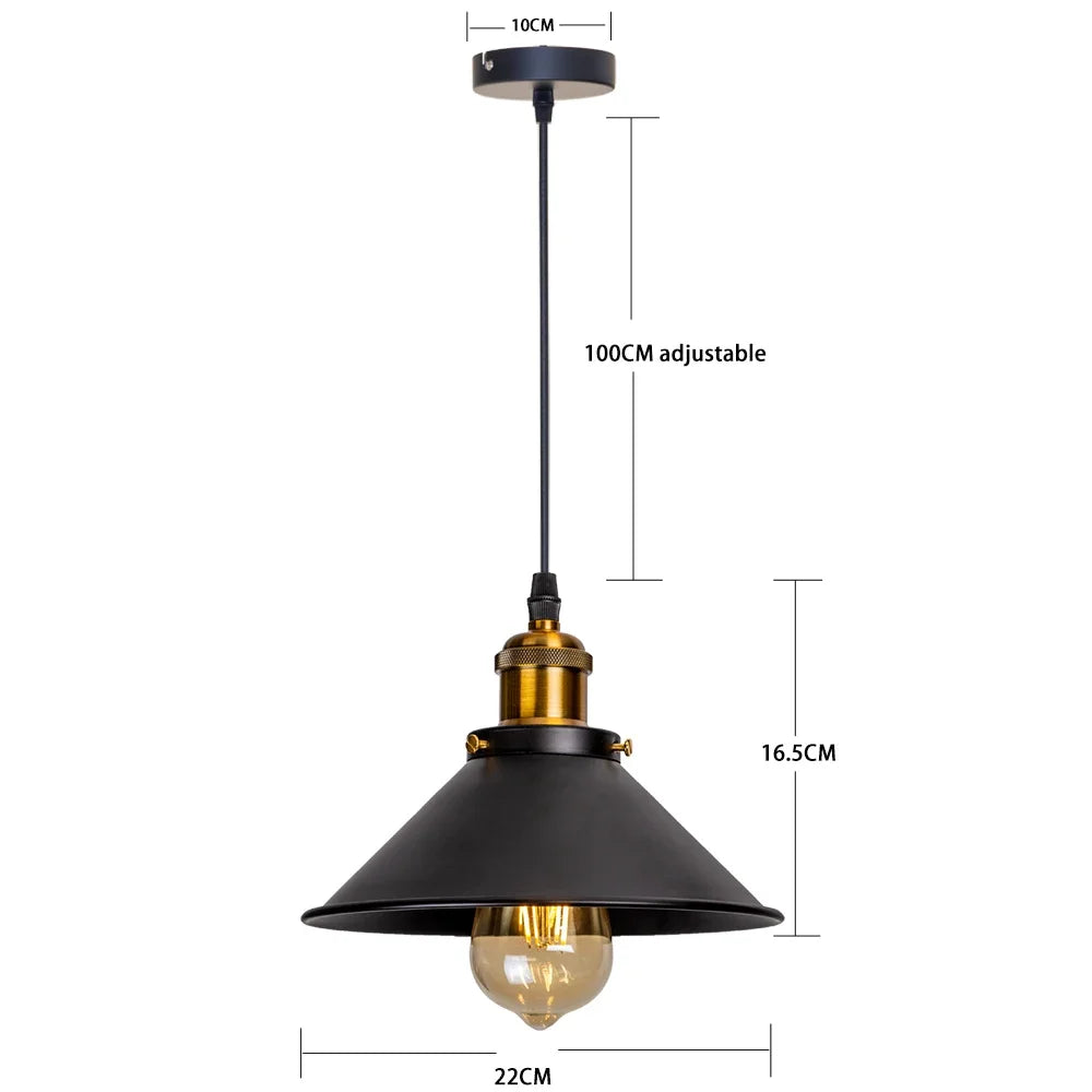 lampe suspendue industrielle noir doré ajustable salon chambre éclairage rétro vintage métal opacité