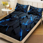 drap housse géométrique moderne noir bleu clair matelas simple double queen king polyester coton