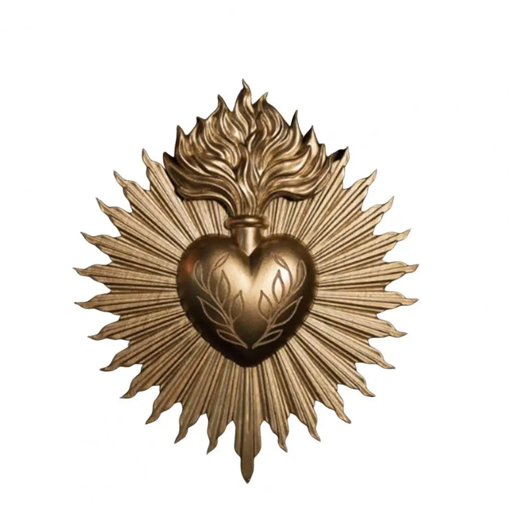 Décoration murale cœur sculpté relief doré feuilles stylisées artisanal baroque marron doré bronze