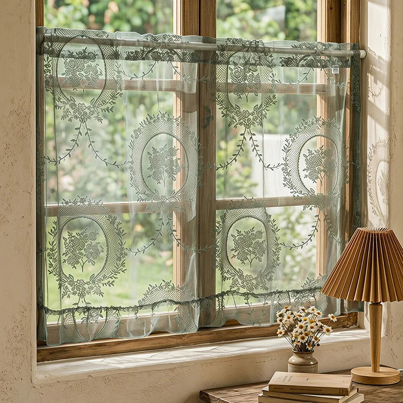 rideau vert clair noir floral translucide classique romantique fenêtre sans perçage