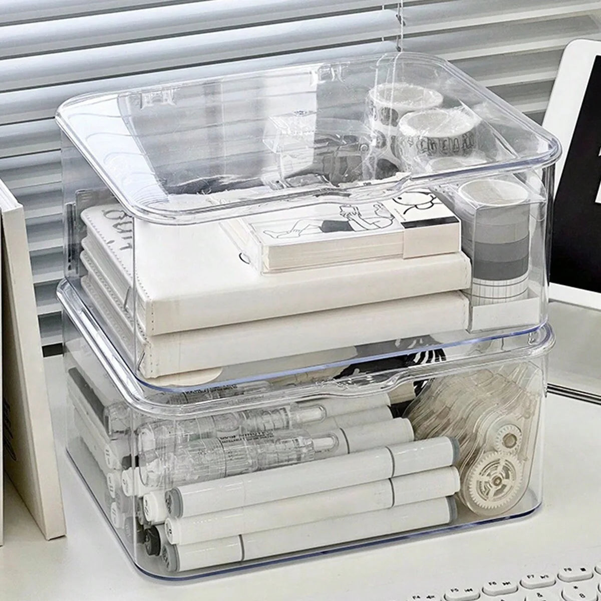 boîtes rangement transparentes acrylique poignées organisateur documents stylos accessoires beauté moderne