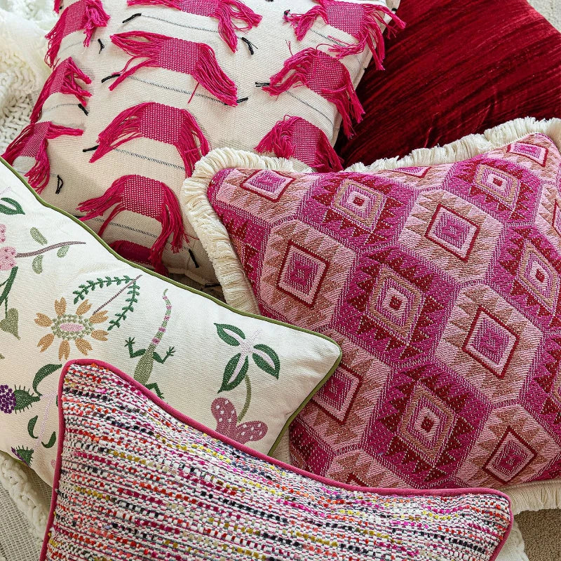 housse coussin boho chic motif floral géométrique coton polyester 45x45cm 30x50cm decoration canapé voiture