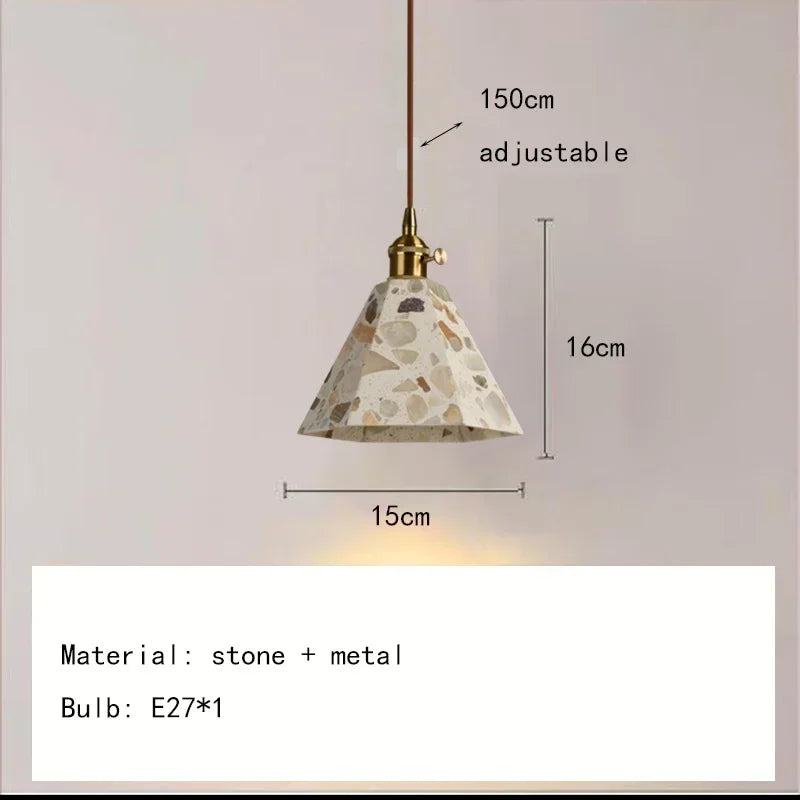 Suspension lumineuse moderne pierre texture granulée blanc marron beige gris câble suspendu chambre salon