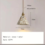 Suspension lumineuse moderne pierre texture granulée blanc marron beige gris câble suspendu chambre salon