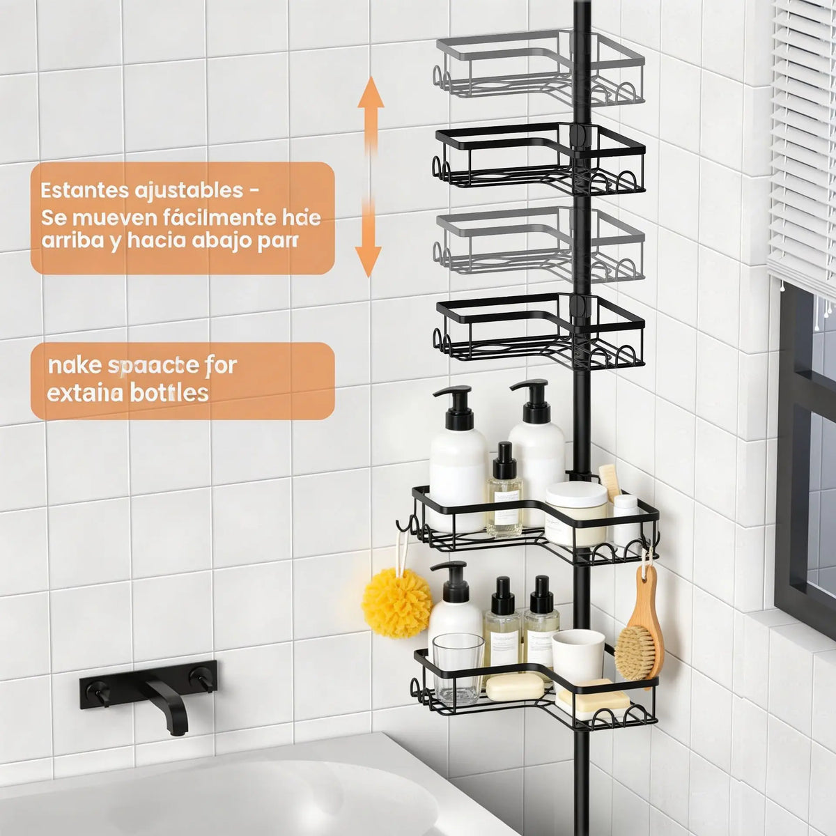étagère salle bain réglable métal noir moderne quatre niveaux rangement