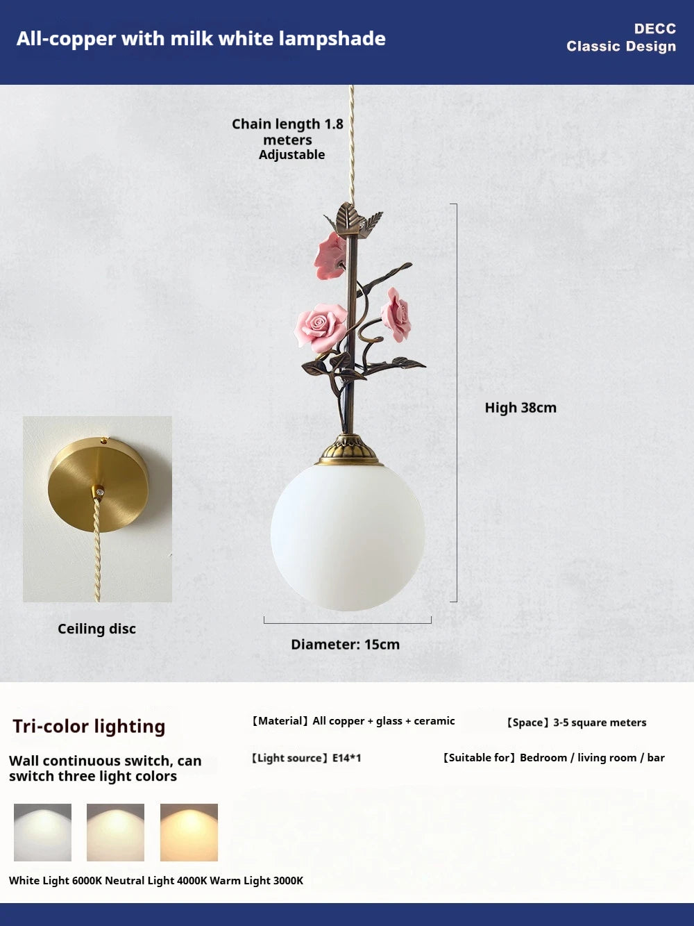 lumière suspendue led rose verre transparent classique floral chambre salon vintage