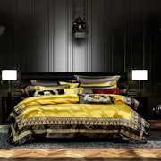 Parure de lit Jacquard vert or 10 pièces luxe, couvre-lit patchwork chic pour chambre