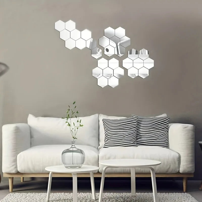 miroir hexagonal moderne blanc géométrique 10 pièces adhésif auto collantintérieur décoration artísticopaque