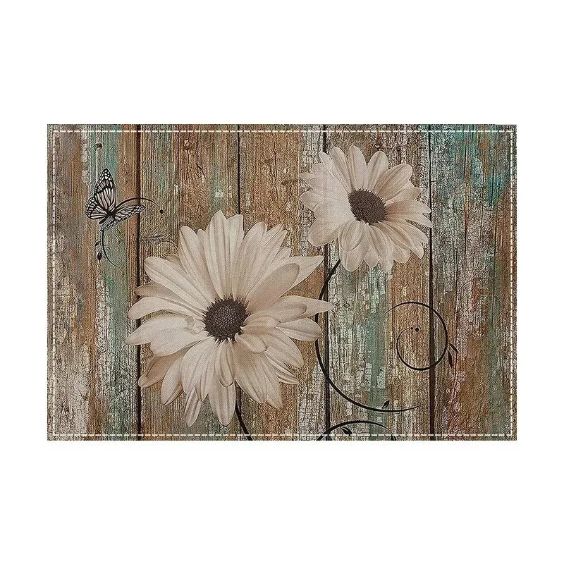 tapis table lin fleurs motifs géométriques rustique naturel 45x30cmversible écologique