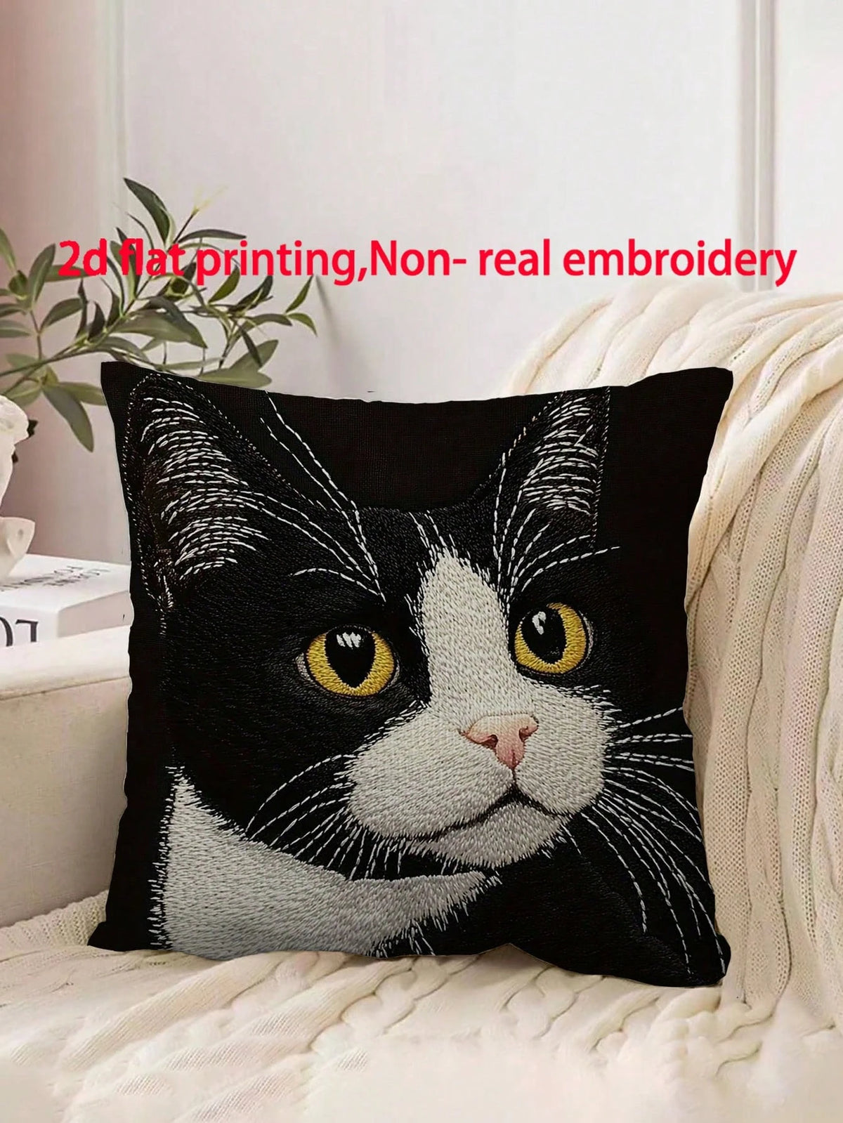 coussin carré moderne imprimé visage chat noir blanc 45cm 45cm polyester doux