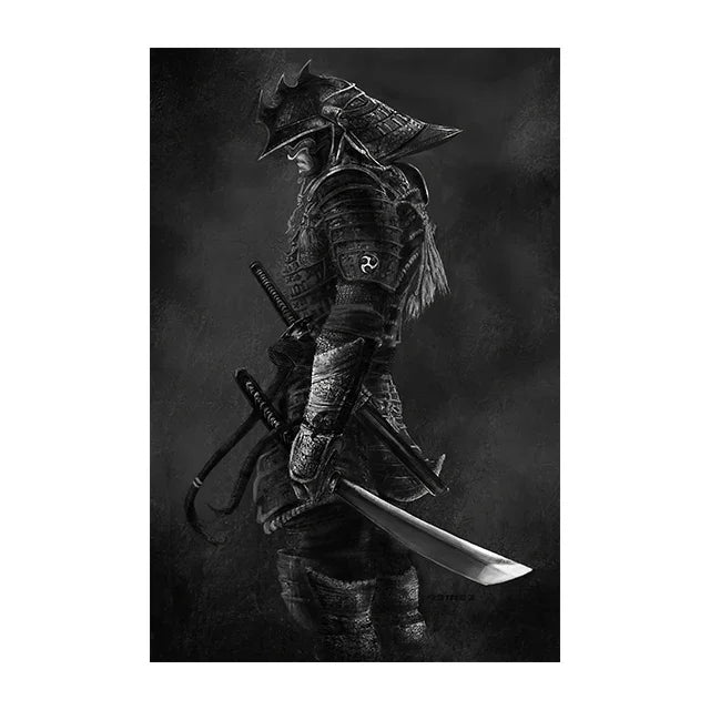 toile d'art samouraï noir blanc contemporain clips décoration intérieure affiche photo murale sans cadre
