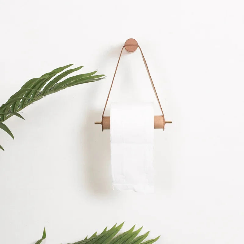 porte rouleau papier toilette bois marron blanc minimaliste moderne cuir inclusion métal doré