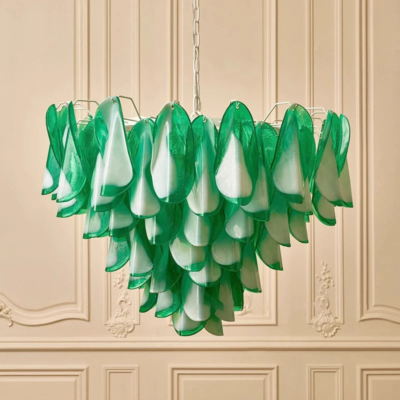 suspension lumineuse moderne vert blanc ondulée translucide led chambre salon
